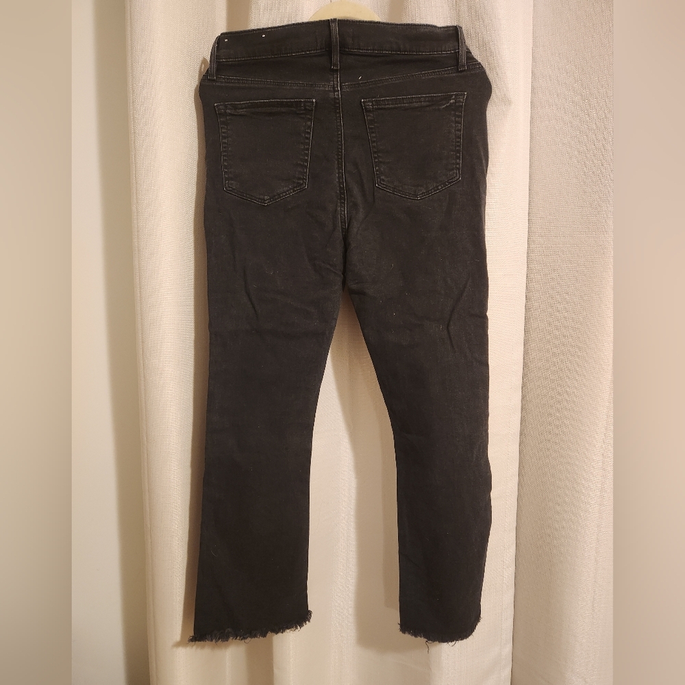 LOFT Black High-Rise Wide-Leg Button-Fly Jeans with Raw Hem, Size 6/28 - Picture 3 of 10